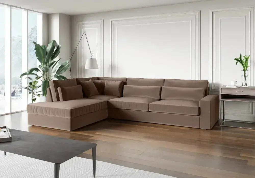 Canape D’angle Le Bristola Velours Moka 315x230cm Swedzo-Meuble