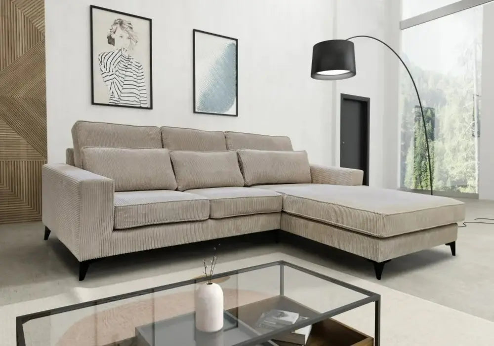 Canape D’angle Madrid Cotele Ecru 265x200cm Swedzo-Meuble