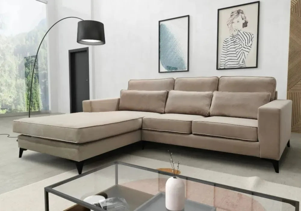 Canape D’angle Madrid  Velours Beige 265x200cm