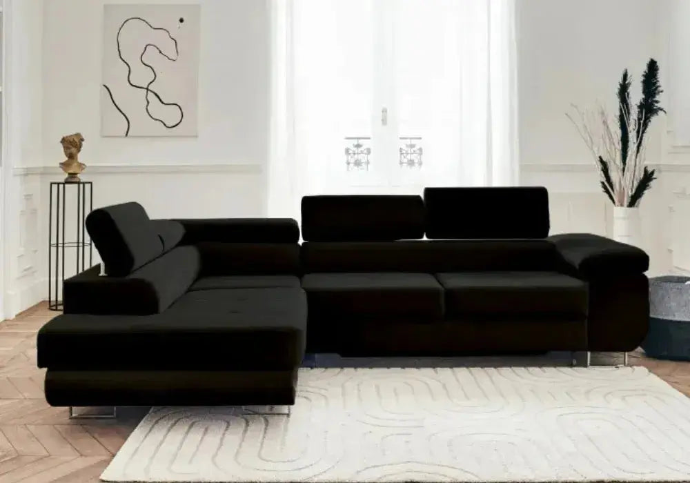 Canape D’angle Toulouse  Velours Noir 270×196 cm Swedzo-Meuble
