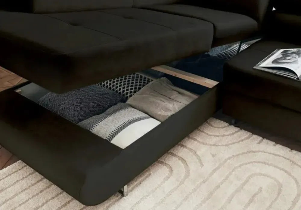 Canape D’angle Toulouse  Velours Noir 270×196 cm