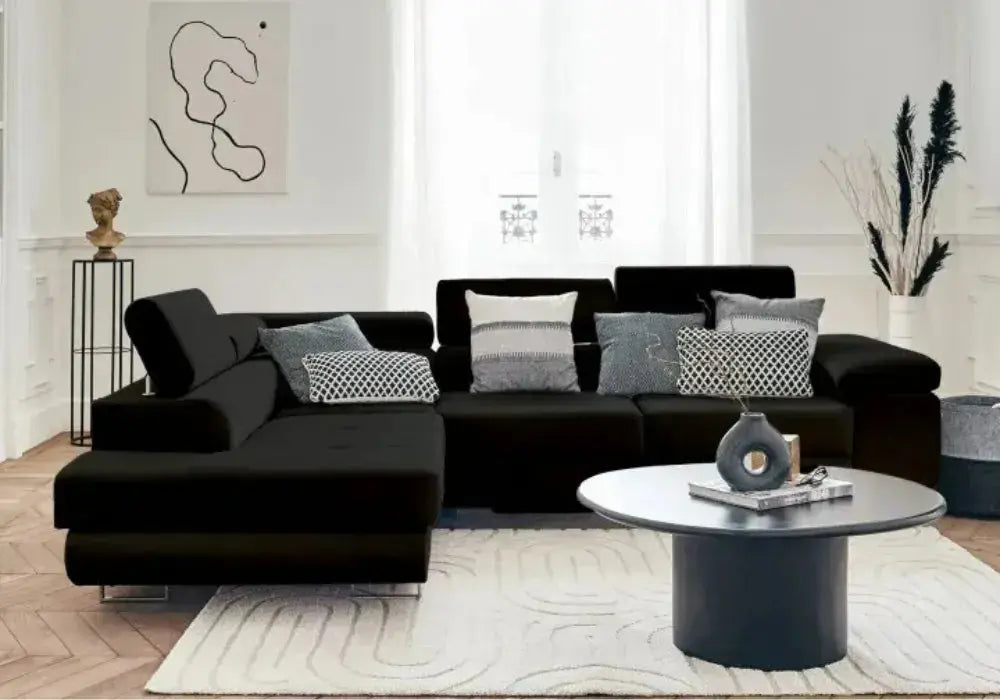 Canape D’angle Toulouse  Velours Noir 270×196 cm Swedzo-Meuble