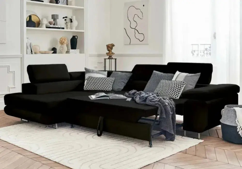 Canape D’angle Toulouse  Velours Noir 270×196 cm Swedzo-Meuble