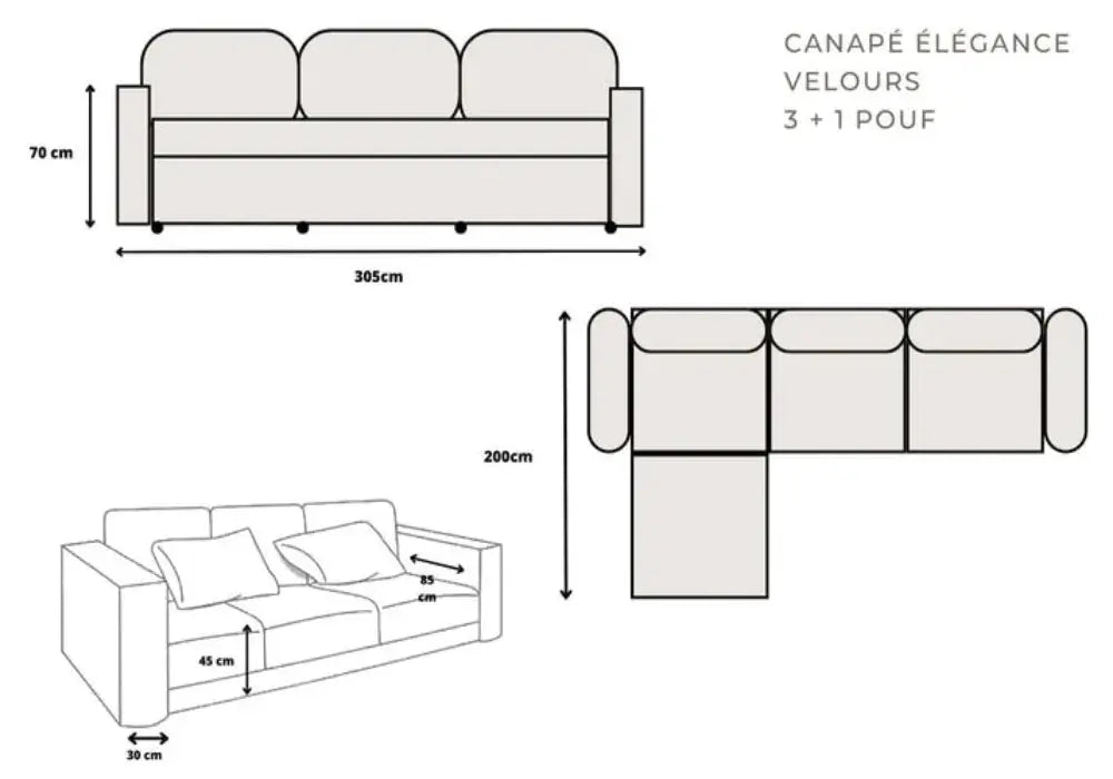 Canapé Elégance Velours Modulable 3+1 Pouf Swedzo-Meuble