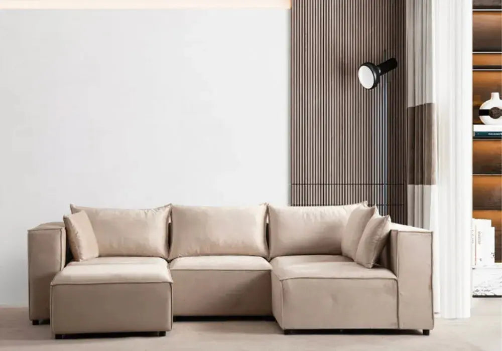 Canapé Elégance Velours Modulable 4+1 Pouf Swedzo-Meuble
