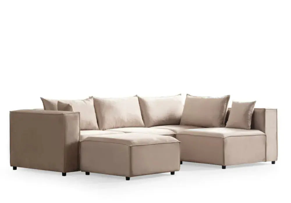 Canapé Elégance Velours Modulable 4+1 Pouf Swedzo-Meuble