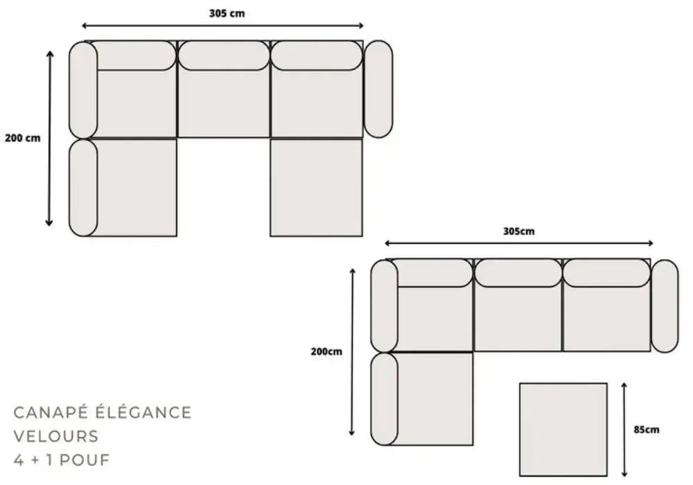 Canapé Elégance Velours Modulable 4+1 Pouf Swedzo-Meuble