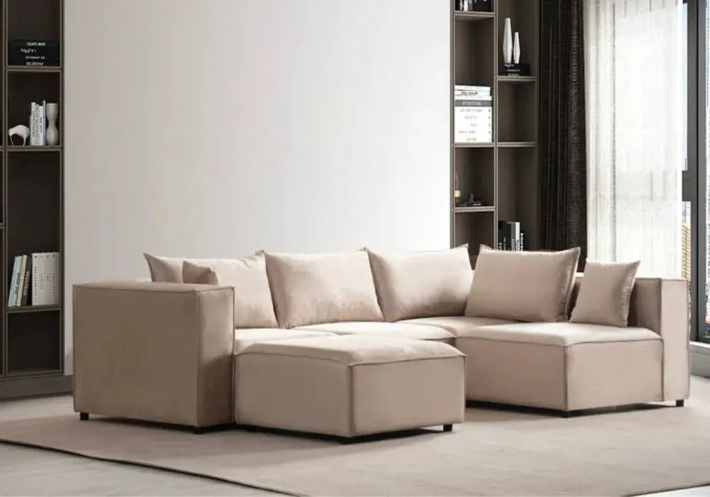 Canapé Elégance Velours Modulable 4+1 Pouf Swedzo-Meuble