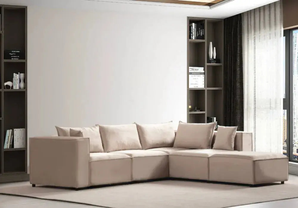 Canapé Elégance Velours Modulable 4+1 Pouf Swedzo-Meuble