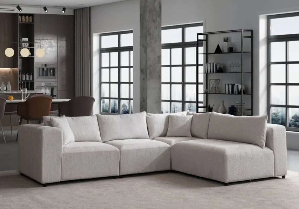 Canapé Azra Modulable Chenille Blanc cassé Swedzo-Meuble