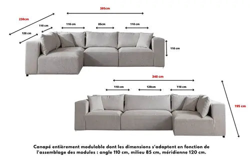 Canapé Azra Modulable Chenille Blanc cassé Swedzo-Meuble