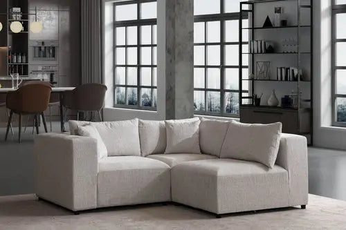 Canapé Azra Modulable Chenille Blanc cassé Swedzo-Meuble