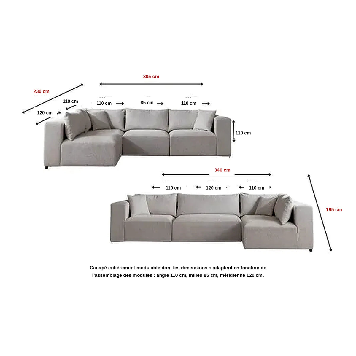 Canapé Azra Modulable Chenille Blanc cassé