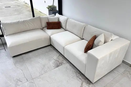 Canapé Azra Modulable Velours Blanc cassé Swedzo-Meuble
