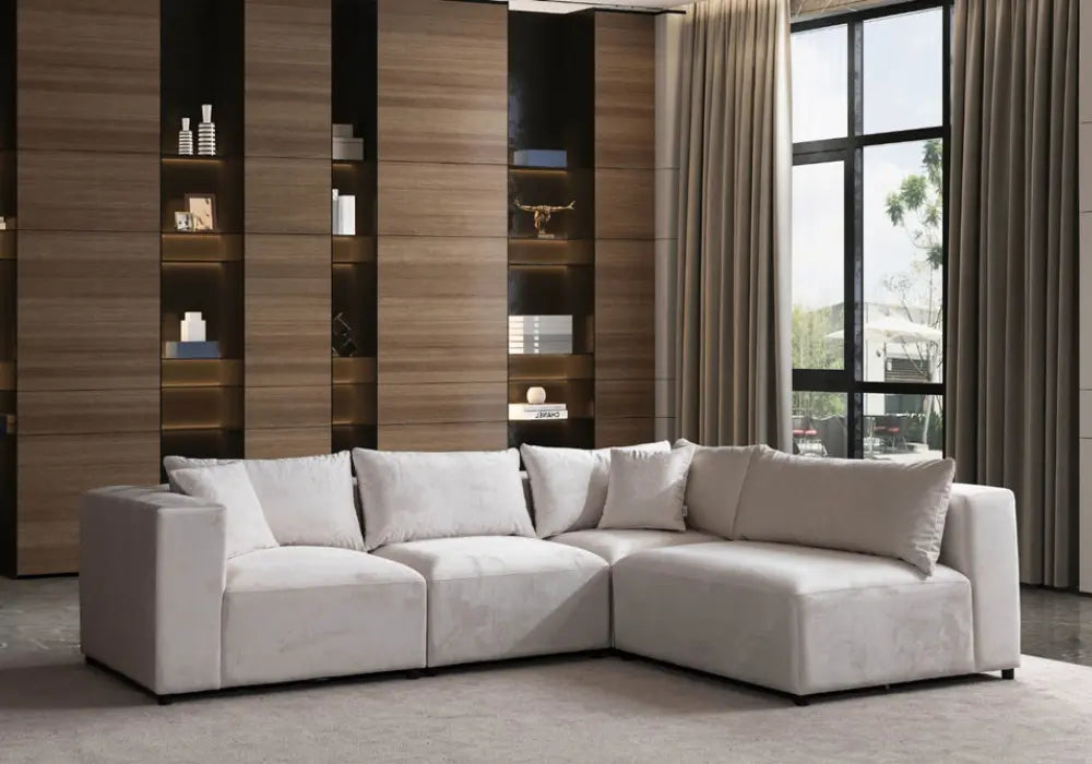 Canapé Azra Modulable Velours Blanc cassé Swedzo-Meuble