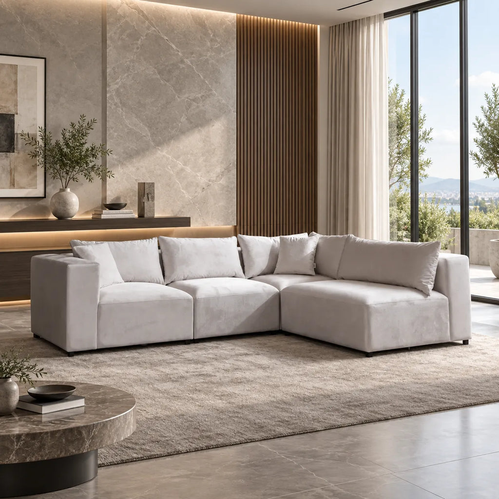Canapé Azra Modulable Velours Blanc cassé