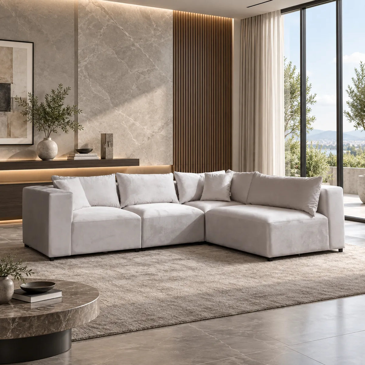 Canapé Azra Modulable Velours Blanc cassé