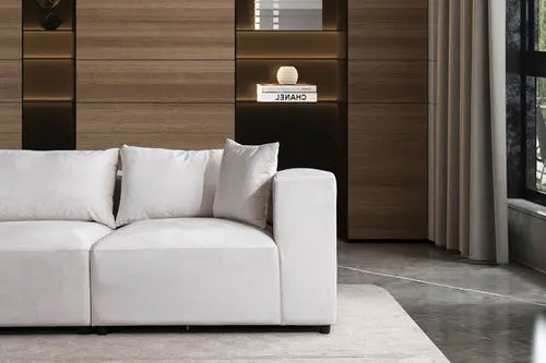 Canapé Azra Modulable Velours Blanc cassé Swedzo-Meuble