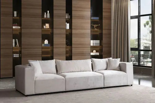 Canapé Azra Modulable Velours Blanc cassé Swedzo-Meuble