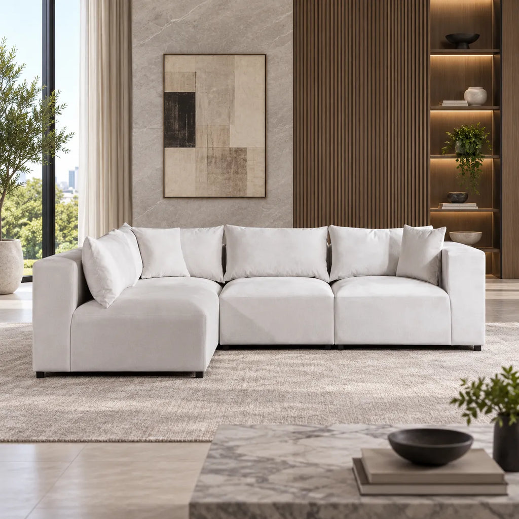 Canapé Azra Modulable Velours Blanc cassé