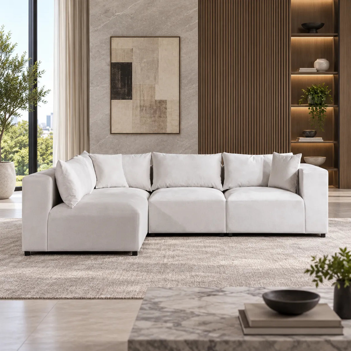 Canapé Azra Modulable Velours Blanc cassé