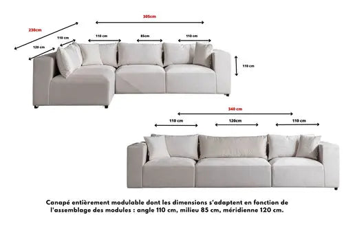 Canapé Azra Modulable Velours Blanc cassé Swedzo-Meuble