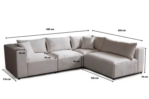 Canapé Azra Modulable Velours Blanc cassé Swedzo-Meuble