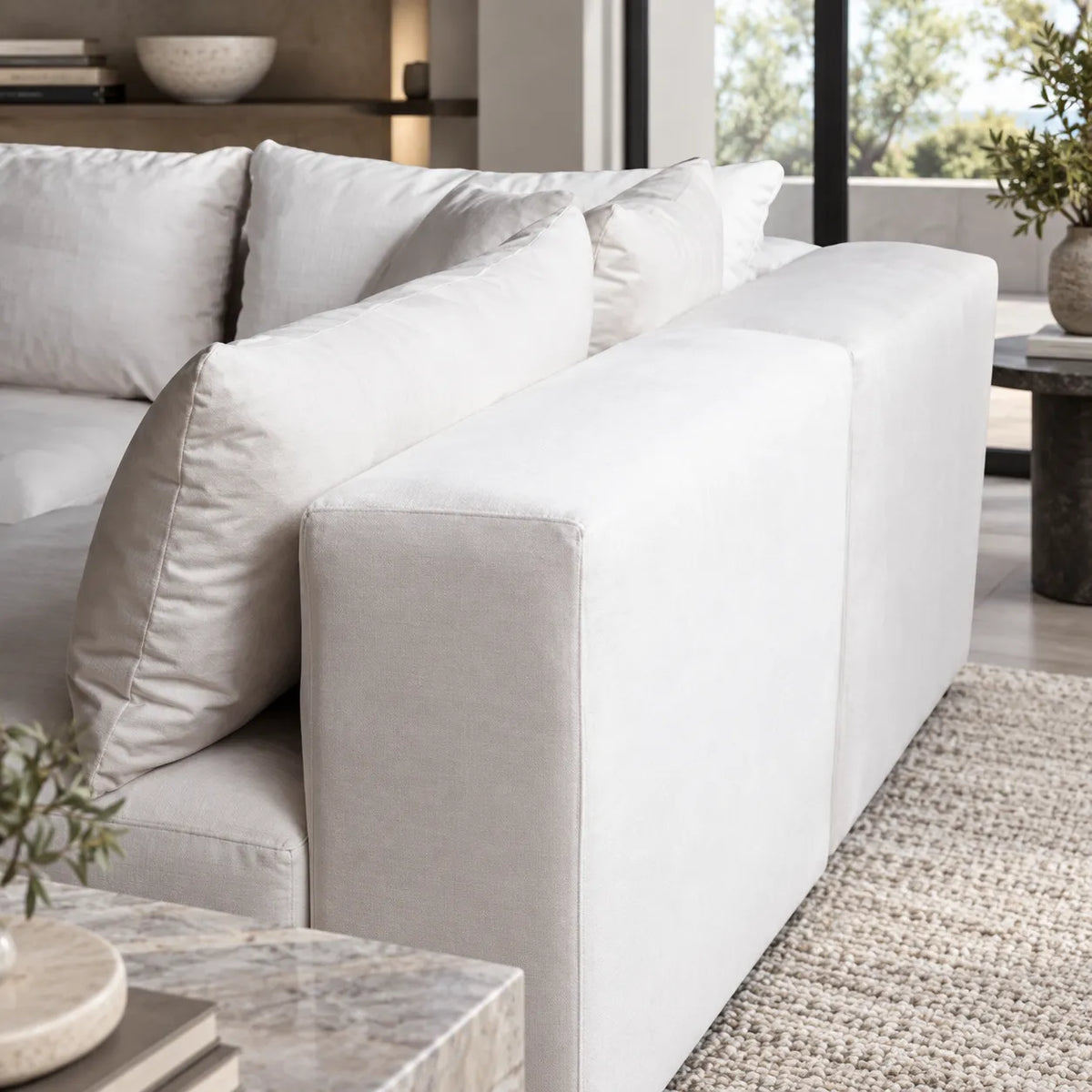 Canapé Azra Modulable Velours Blanc cassé