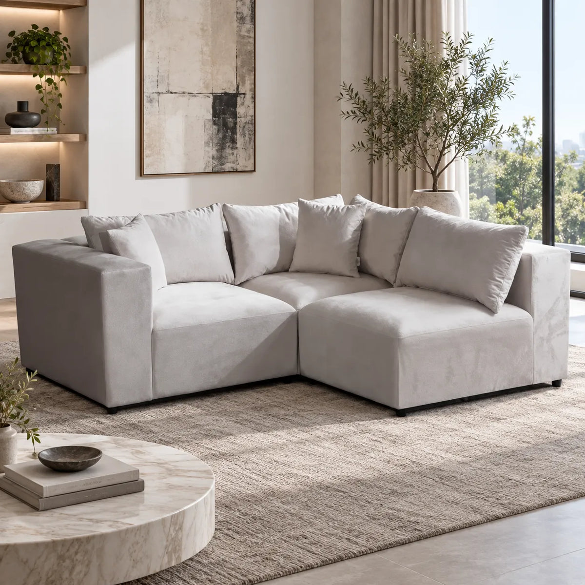 Canapé Azra Modulable Velours Blanc cassé