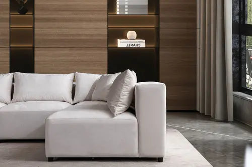 Canapé Azra Modulable Velours Blanc cassé Swedzo-Meuble