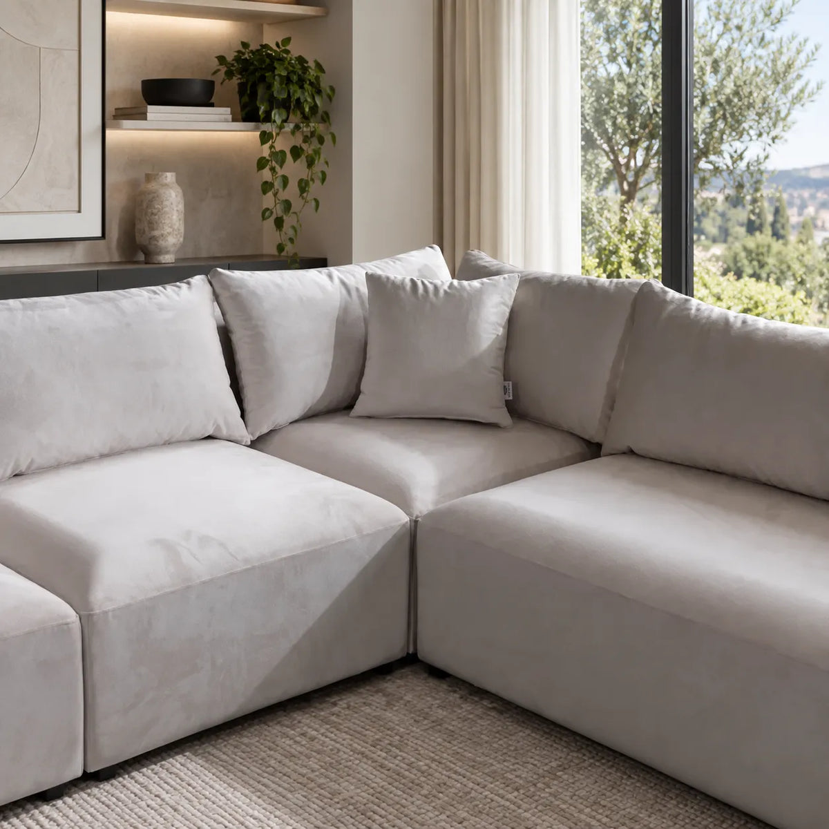Canapé Azra Modulable Velours Blanc cassé