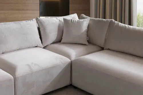 Canapé Azra Modulable Velours Blanc cassé Swedzo-Meuble