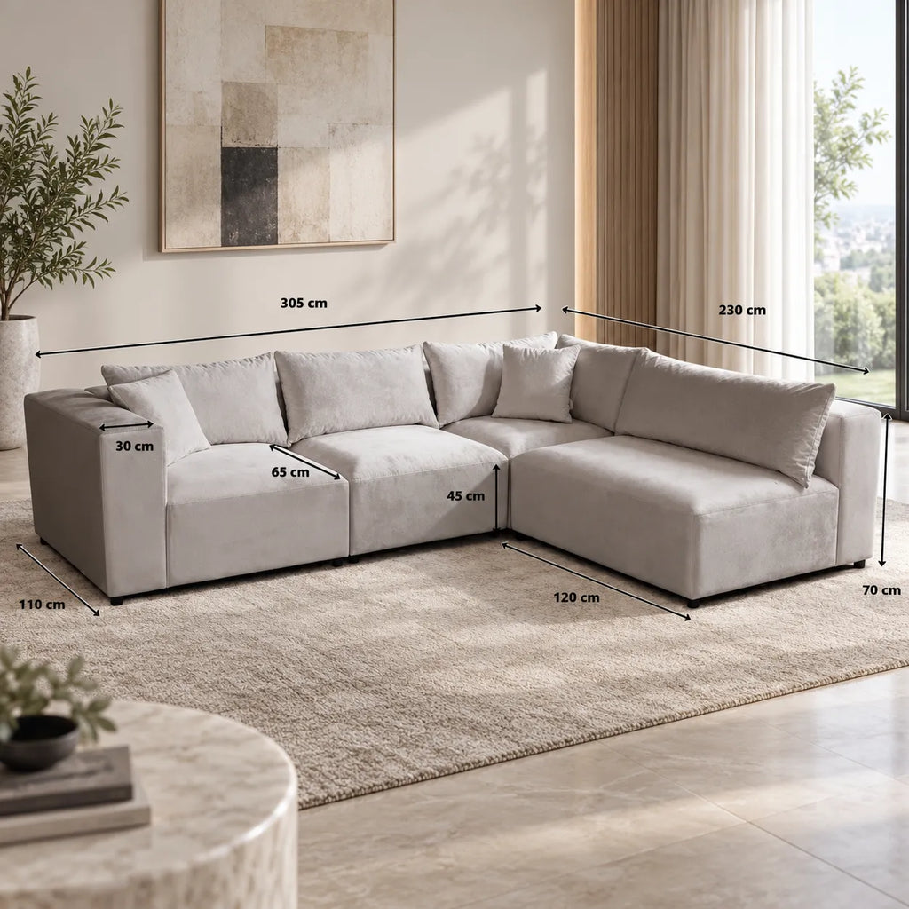 Canapé Azra Modulable Velours Blanc cassé