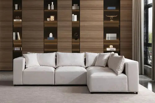 Canapé Azra Modulable Velours Blanc cassé Swedzo-Meuble