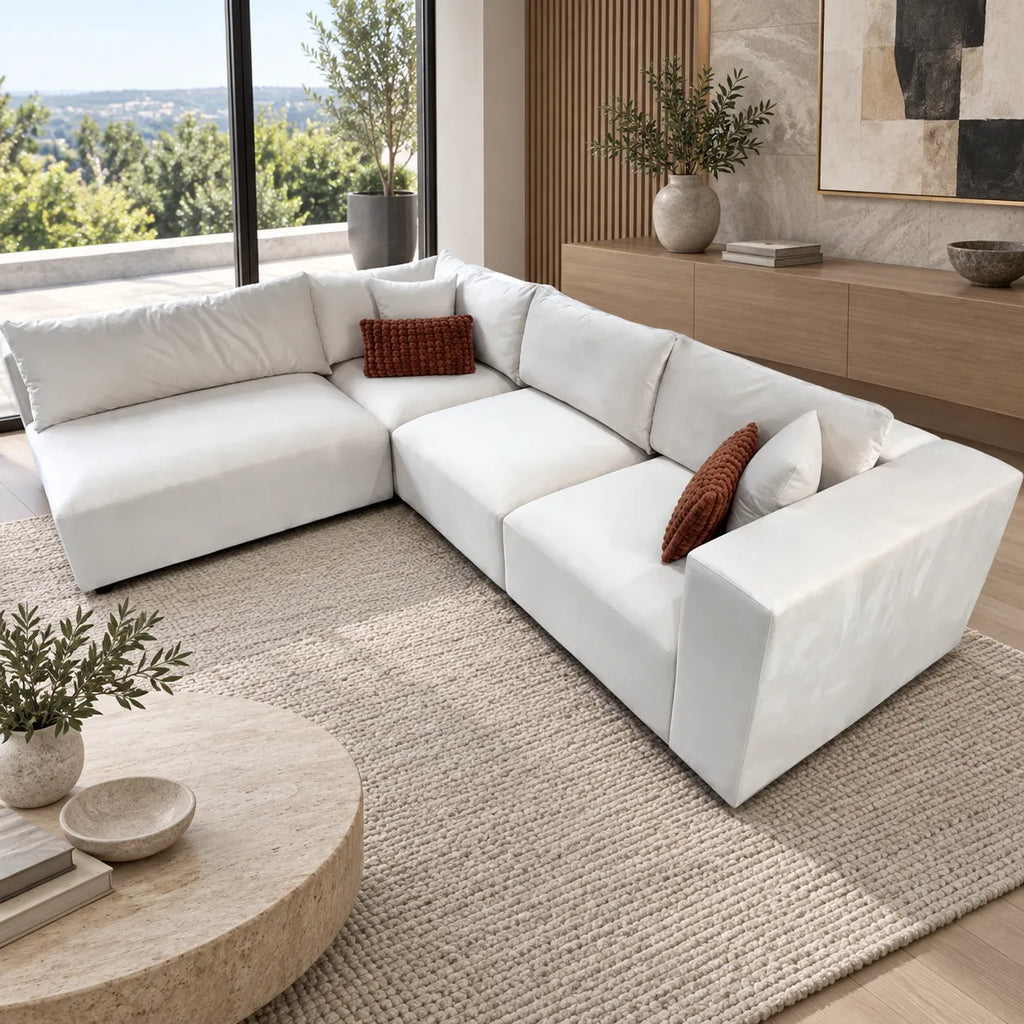 Canapé Azra Modulable Velours Blanc cassé