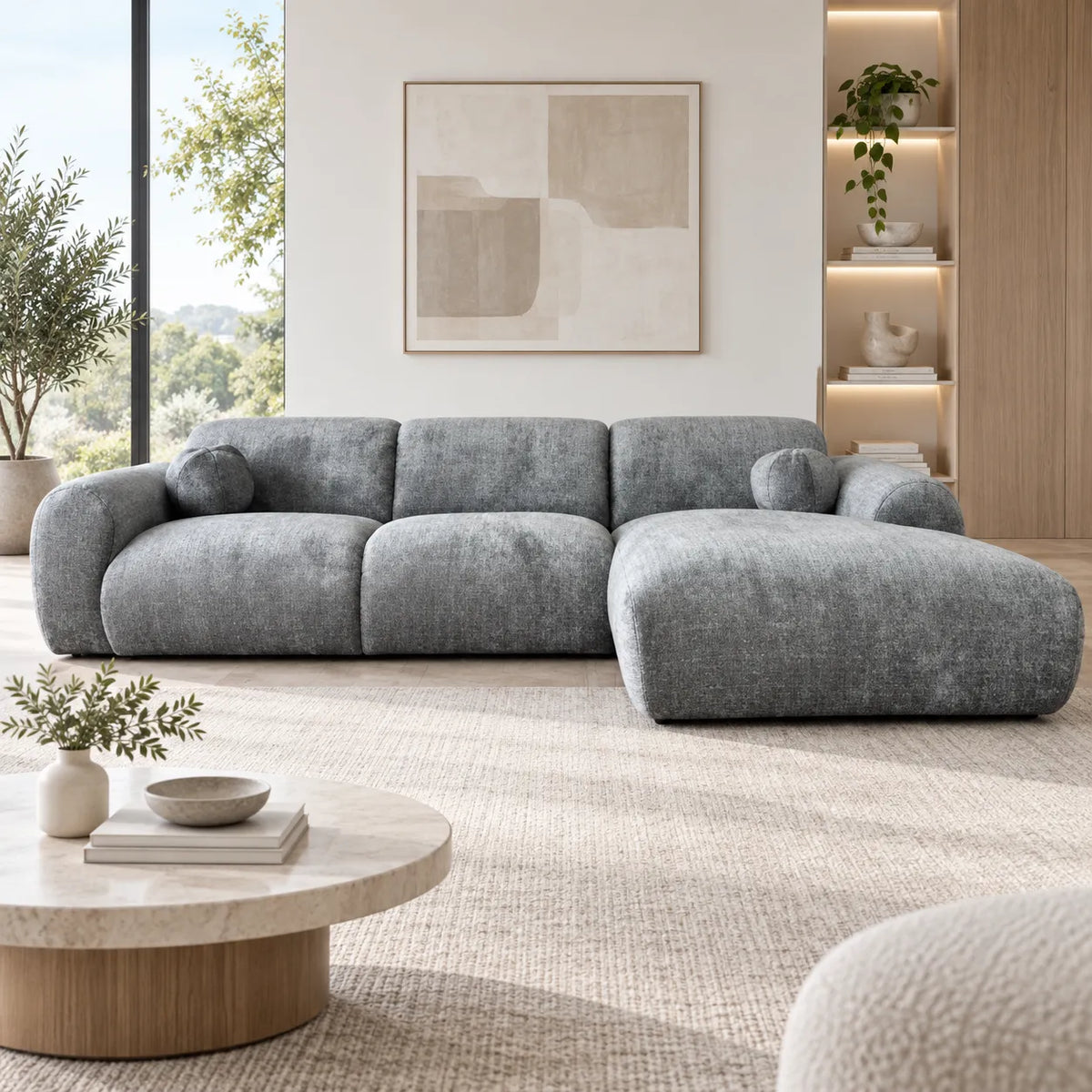Canapé Cloud Tissu Marbella Crème ET Anthracite