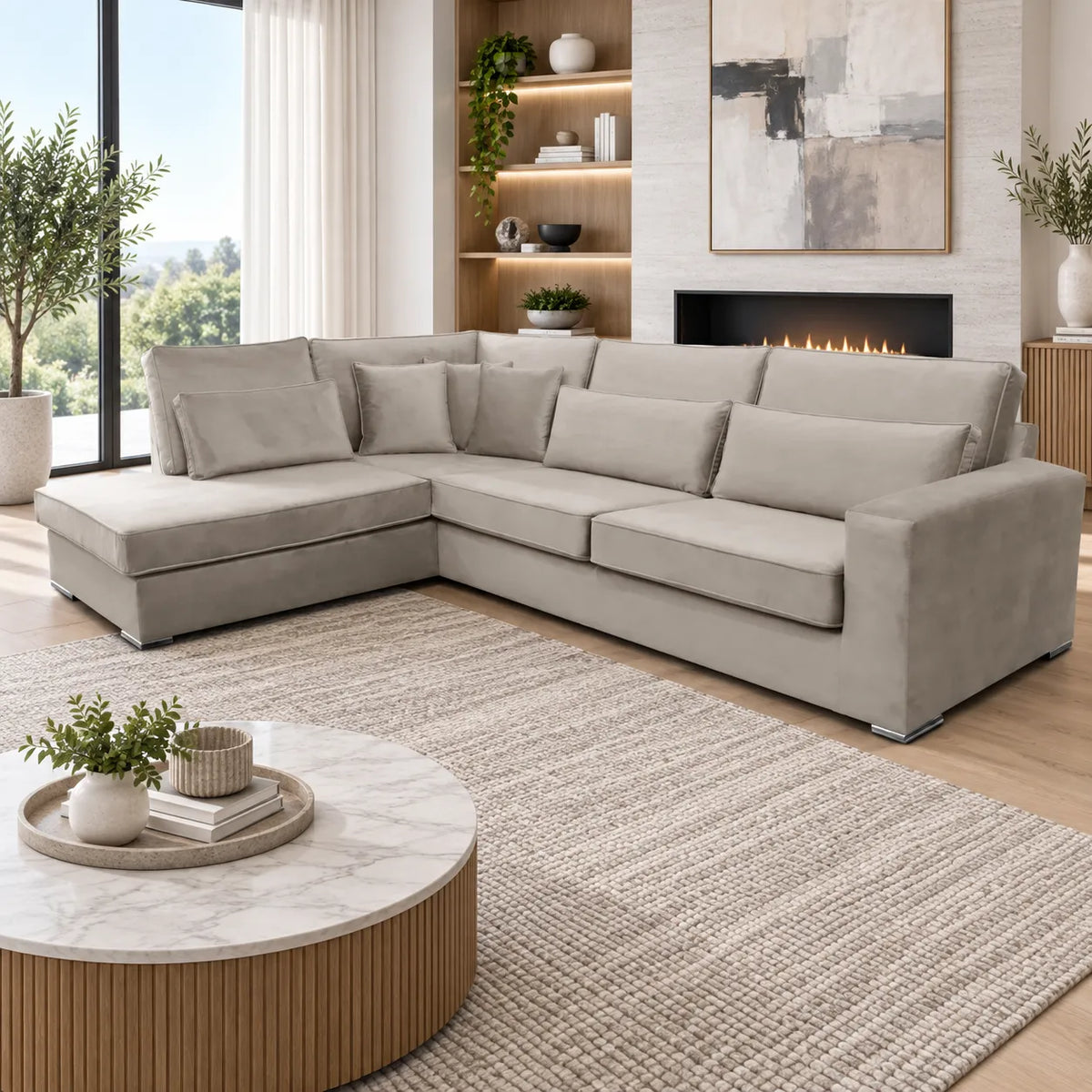 Canape D’angle Bristol Velours Beige 316x230cm