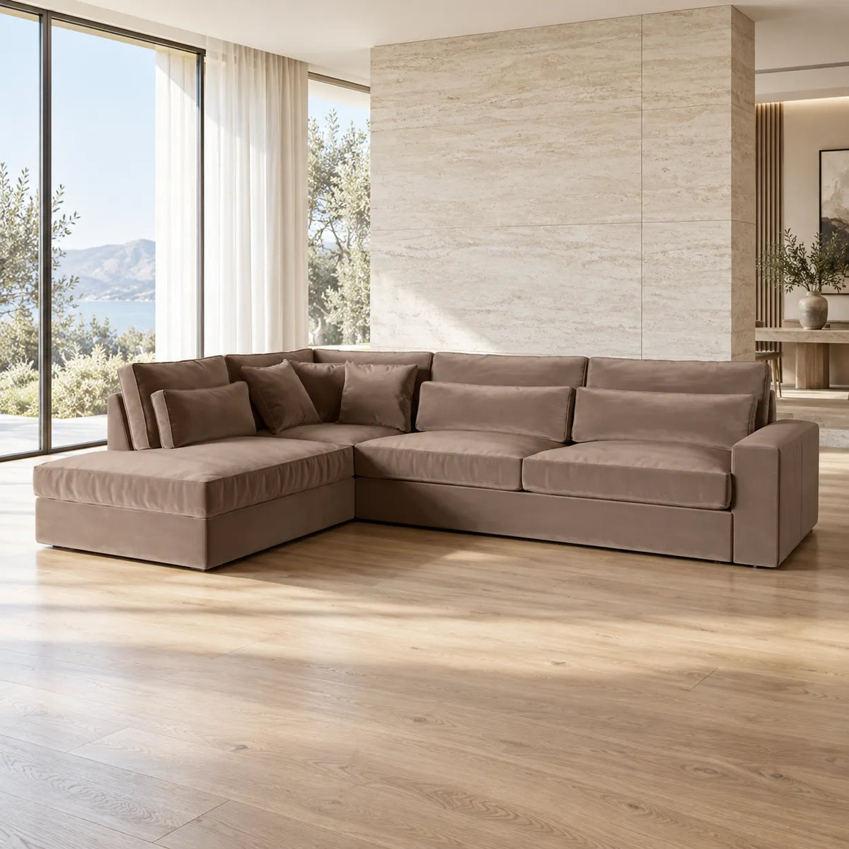 Canape D’angle Le Bristola Velours Moka 315x230cm
