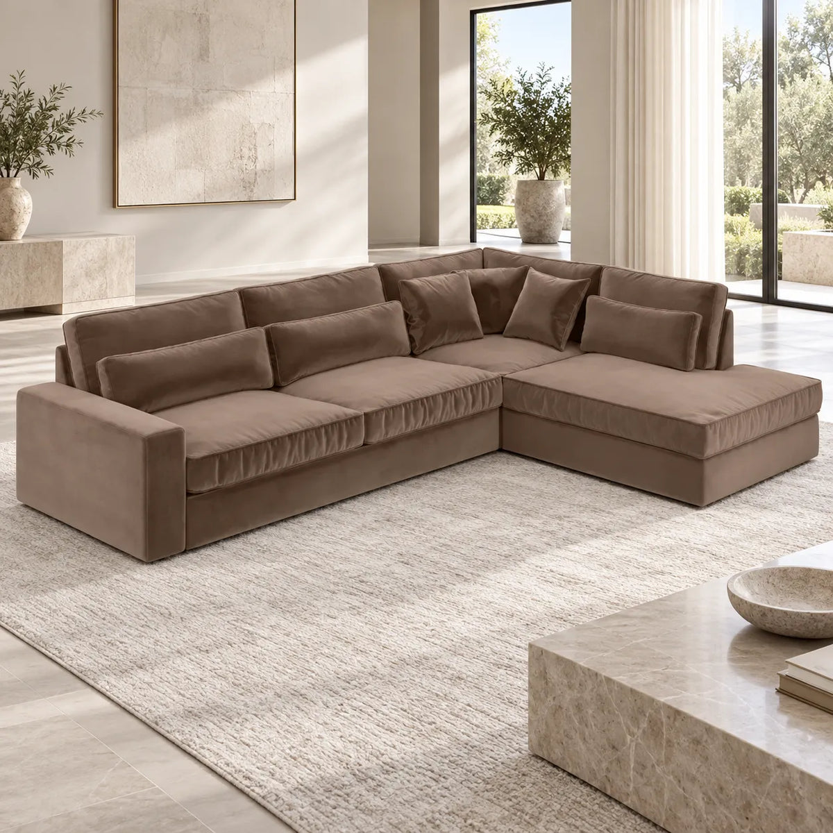 Canape D’angle Le Bristola Velours Moka 315x230cm