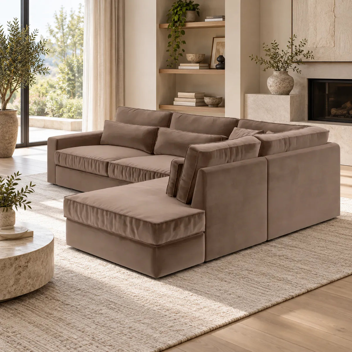 Canape D’angle Le Bristola Velours Moka 315x230cm