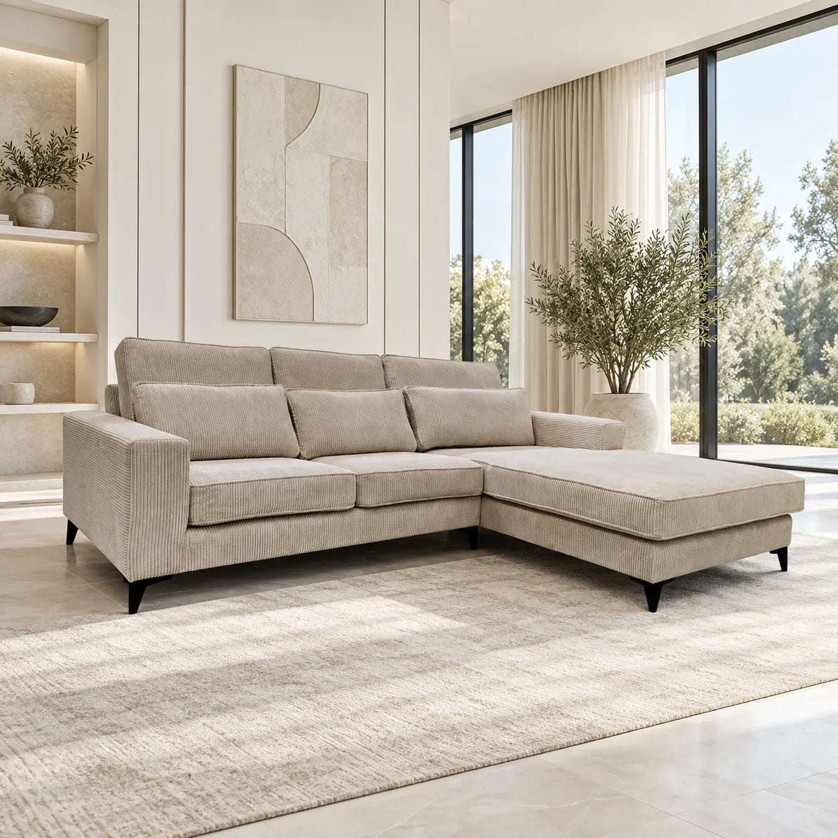 Canape D’angle Madrid Cotele Ecru 265x200cm