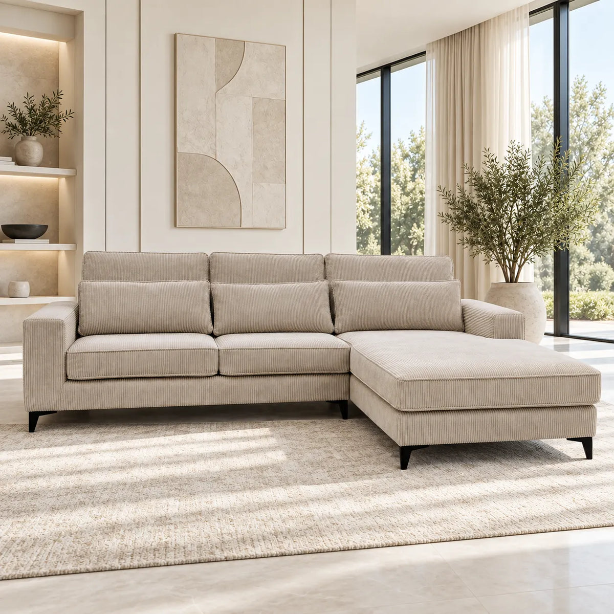 Canape D’angle Madrid Cotele Ecru 265x200cm