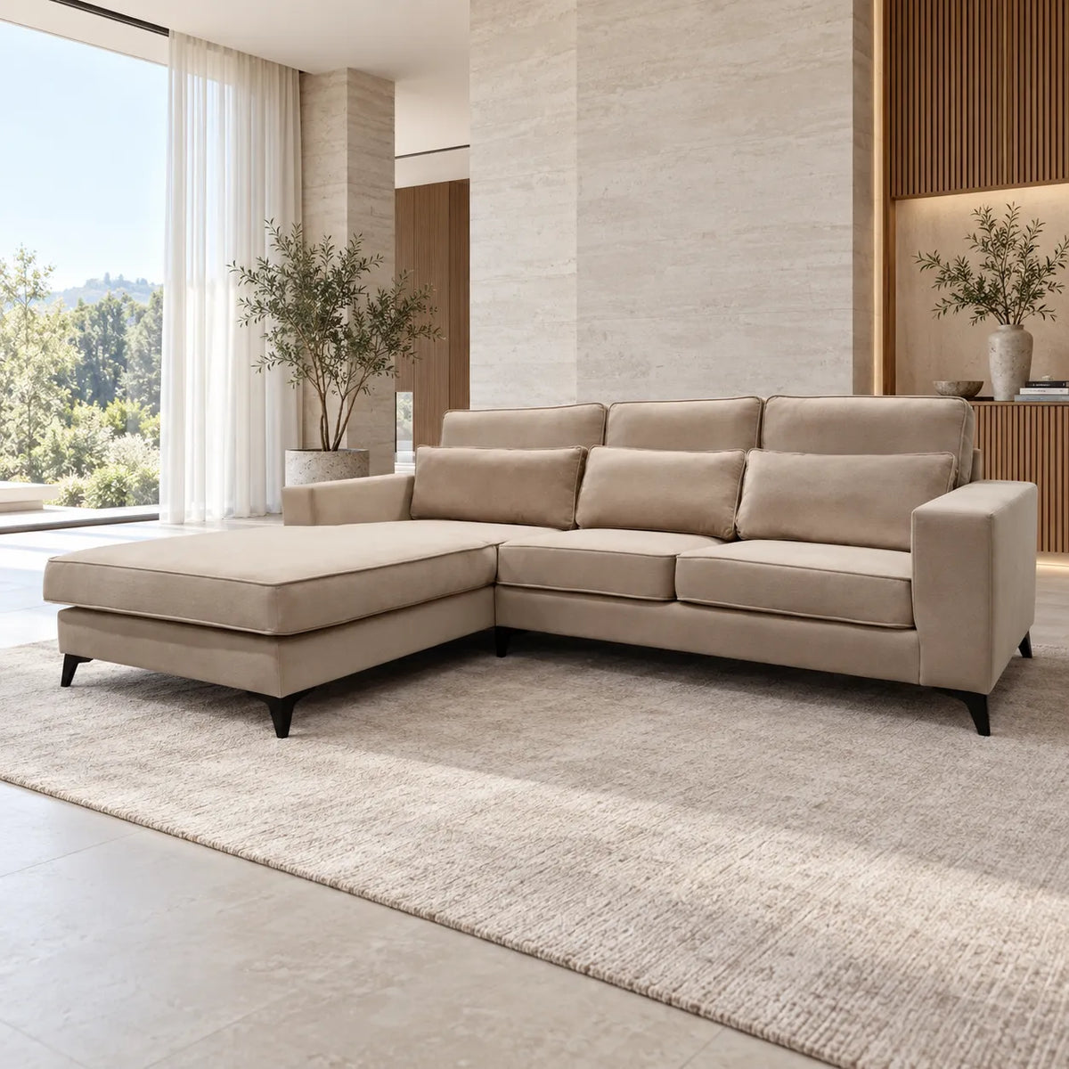 Canape D’angle Madrid  Velours Beige 265x200cm