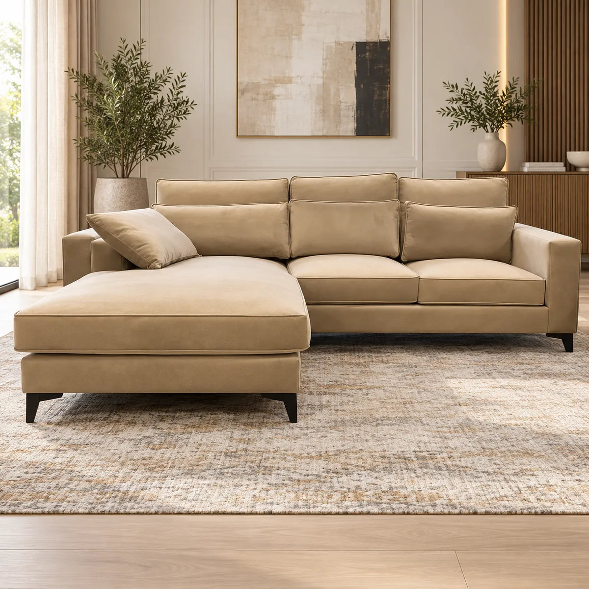 Canape D’angle Madrid  Velours Beige 265x200cm