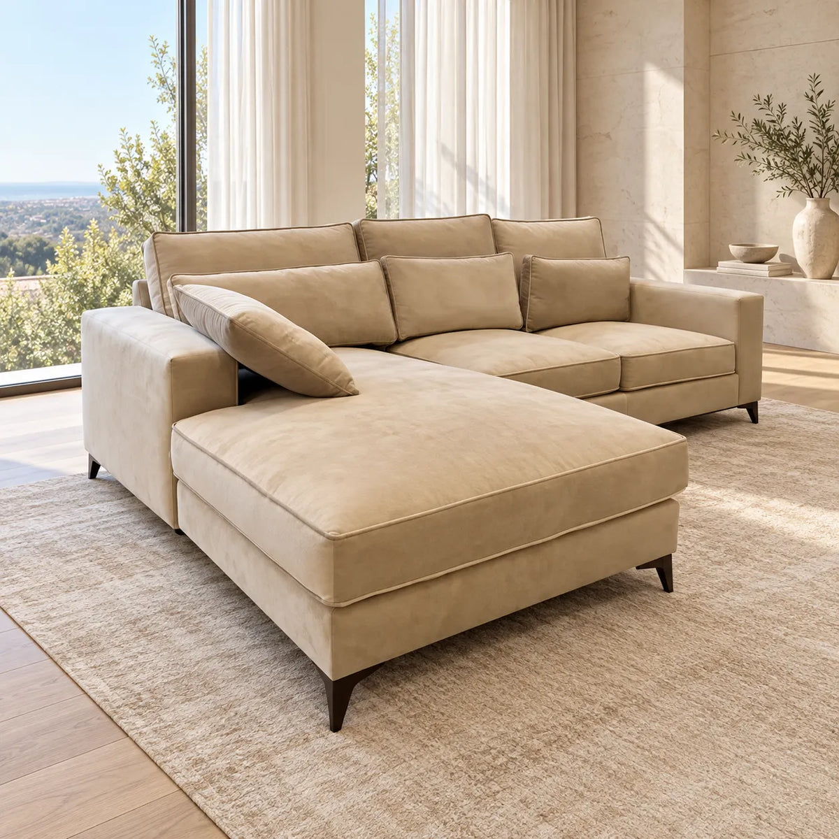 Canape D’angle Madrid  Velours Beige 265x200cm