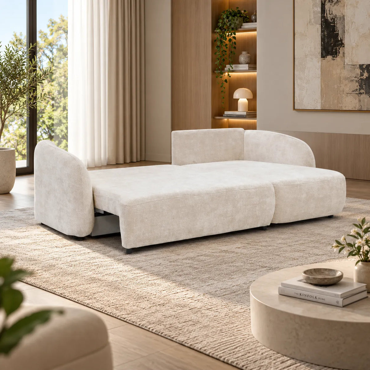 Canapé D'angle convertible Porto Marbella Blanc Cassé