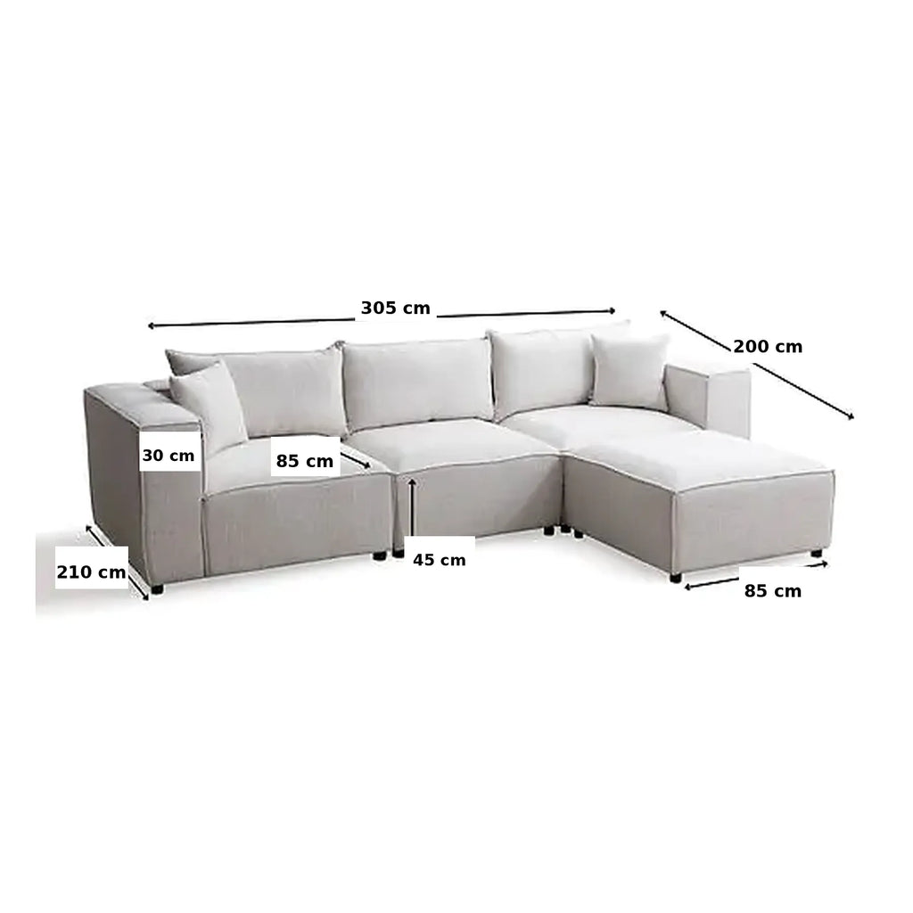 Canapé Elégance Chenille Modulable Blanc cassé 3+1 Pouf