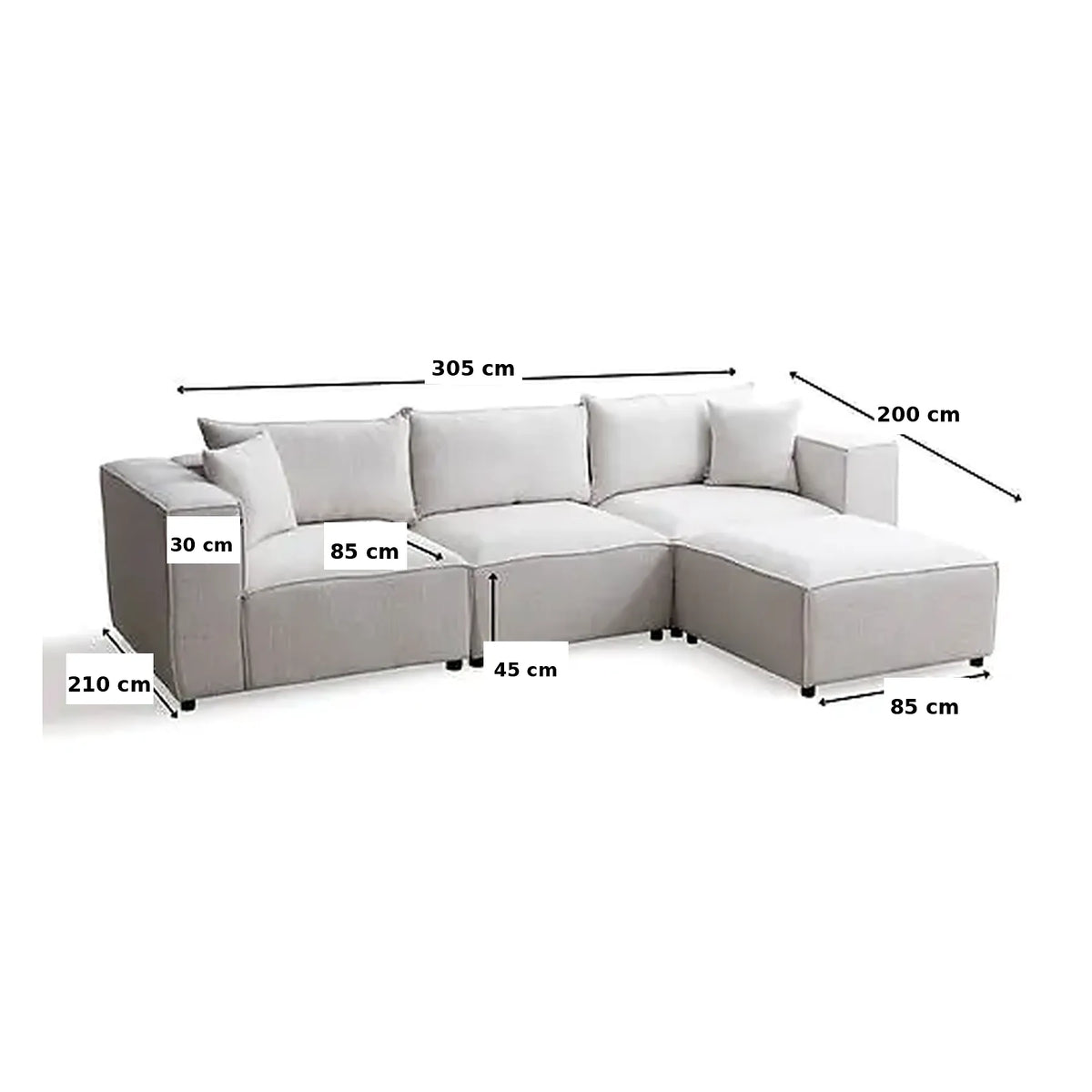 Canapé Elégance Chenille Modulable Blanc cassé 3+1 Pouf