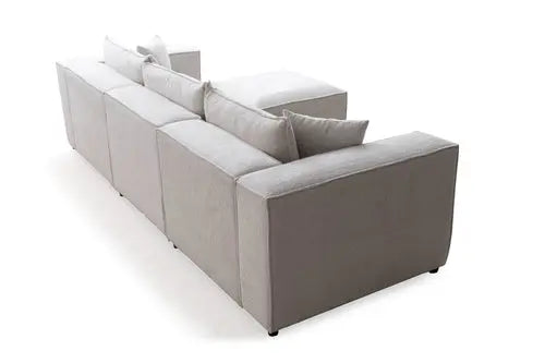 Canapé Elégance Chenille Modulable Blanc cassé 3+1 Pouf Swedzo-Meuble
