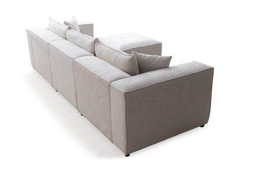 Canapé Elégance Chenille Modulable Blanc cassé 3+1 Pouf